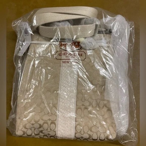 Coach Swingpack North/South Crossbody khaki, ivory snake and silver NWT - Picture 3 of 5